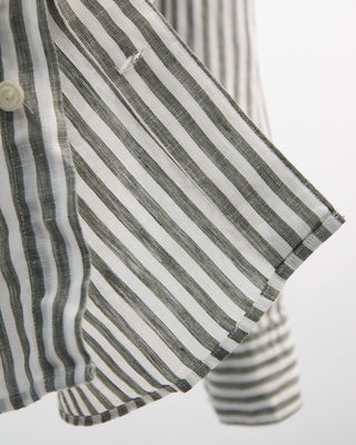 Eton Wide Spread Striped Slim Linen Shirt Green 1 4