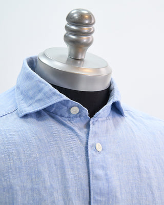 Eton Solid Spread Collar Slim Linen Shirt Light Blue 1
