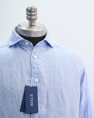 Eton Solid Spread Collar Slim Linen Shirt Light Blue 1 2