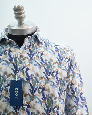 Eton Big Leaf Linen Contemporary Shirt Blue 1 8