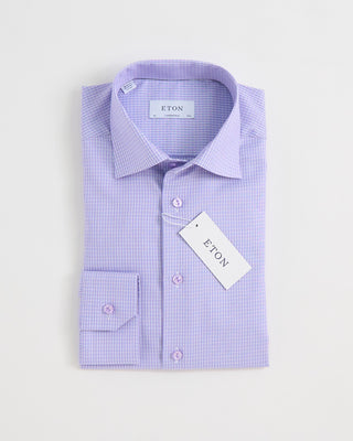 Eton Micro Check Contemporary Shirt Purple 1