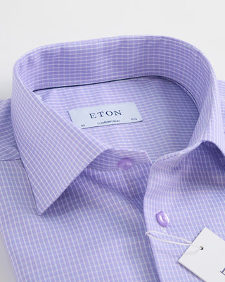 Eton Micro Check Contemporary Shirt Purple 1 1