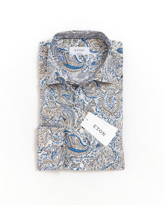 Eton Bold Paisley Print Contemporary Shirt Blue 