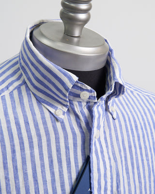 Eton Striped Linen Contemporary Shirt Blue 1 1