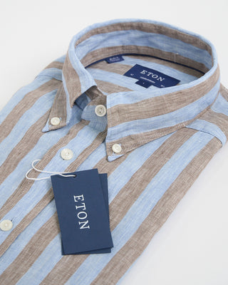 Eton Striped Linen Contemporary Shirt Beige 1 1