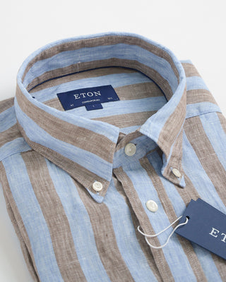 Eton Striped Linen Contemporary Shirt Beige 1 2