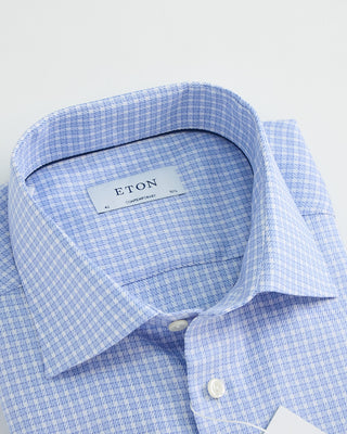 Eton Check Twill Contemporary Shirt Light Blue 1 2