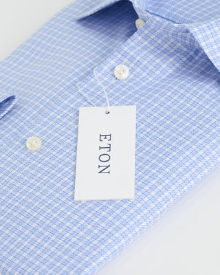Eton Check Twill Contemporary Shirt Light Blue 1 3