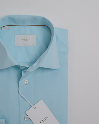 Eton Slim Light Green Chambray Elevated Poplin Shirt Light Green 340