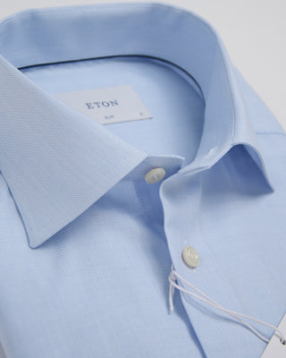 Eton Slim Light Blue Melange Semi Solid Fine Twill Shirt Light Blue 376