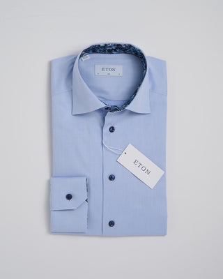 Eton Light Blue Floral Effect Twill Slim Shirt Light Blue 381