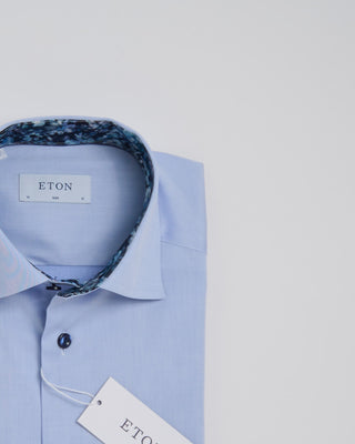 Eton Light Blue Floral Effect Twill Slim Shirt Light Blue 382