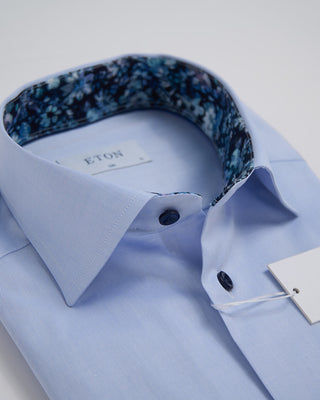 Eton Light Blue Floral Effect Twill Slim Shirt Light Blue 384