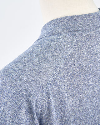 Eton Dark Blue Cotton Linen Fine Knit Polo Shirt Blue 1419782