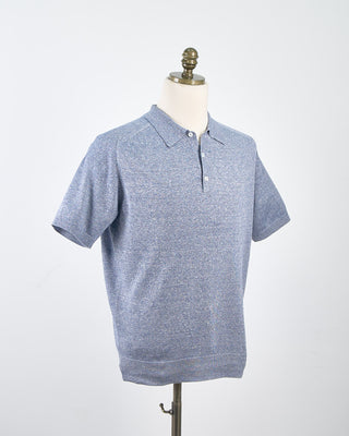 Eton Dark Blue Cotton Linen Fine Knit Polo Shirt Blue 17785379