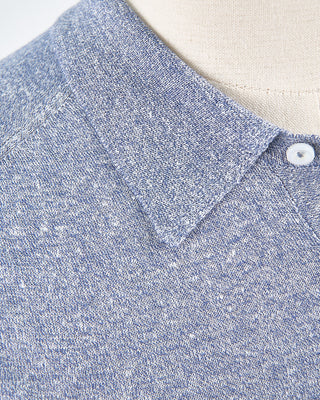 Eton Dark Blue Cotton Linen Fine Knit Polo Shirt Blue 17849536