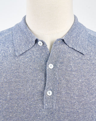 Eton Dark Blue Cotton Linen Fine Knit Polo Shirt Blue 1926783