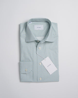 Eton Slim Light Green Parrot Print Signature Twill Shirt Light Green 361