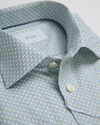 Eton Slim Light Green Parrot Print Signature Twill Shirt Light Green 363