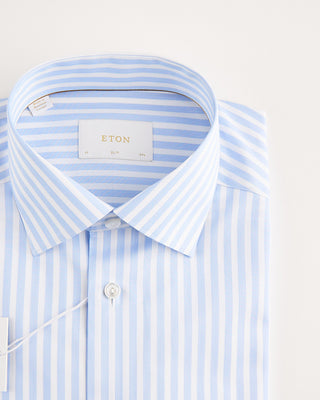 Eton Slim Light Blue Bengal Striped Elevated Pique Shirt Light Blue 4 1747