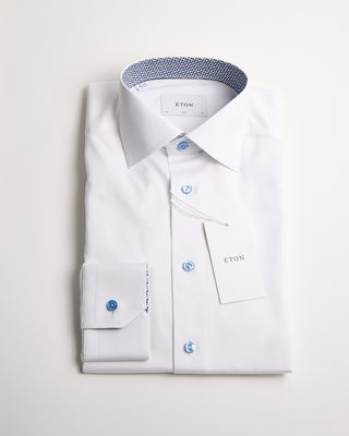 Eton Slim White Solid Signature Twill Geometric Effect Shirt White 1184