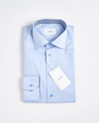 Eton Slim Light Blue Solid Signature Twill Geometric Effect Shirt Light Blue 1814