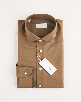 Eton Solid Merino Cashmere Contemporary Shirt Brown 1716
