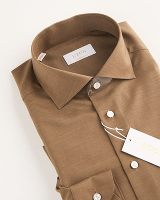 Eton Solid Merino Cashmere Contemporary Shirt Brown 1 1715