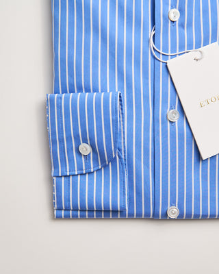 Eton Blue Cotton  Silk Stripe Contemporary Shirt Blue 2 441