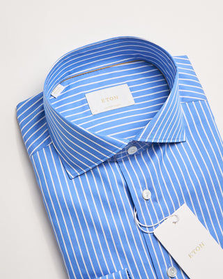 Eton Blue Cotton  Silk Stripe Contemporary Shirt Blue 3 440