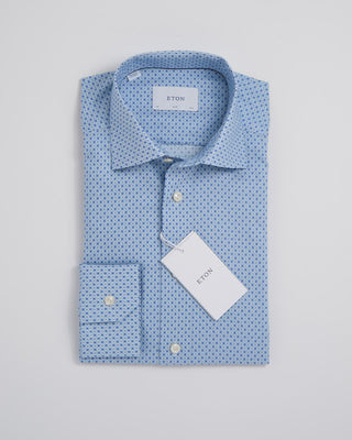 Eton Slim Light Blue Geometric Print Signature Twill Shirt Light Blue 405