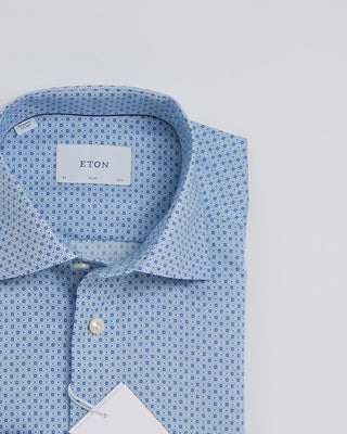 Eton Slim Light Blue Geometric Print Signature Twill Shirt Light Blue 407