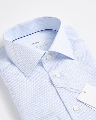Eton Slim Light Blue Herringbone Signature Dobby Shirt Light Blue 1797