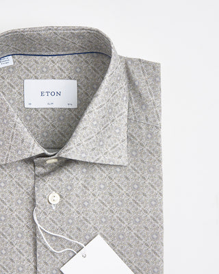 Eton Slim Sage Geometric Signature Twill Shirt Sage 1820