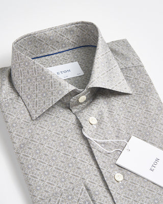 Eton Slim Sage Geometric Signature Twill Shirt Sage 1821
