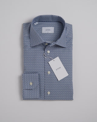 Eton Slim Blue Micro Geometric Signature Twill Shirt Light Blue 345