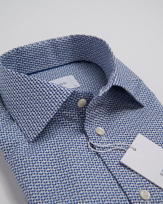 Eton Slim Blue Micro Geometric Signature Twill Shirt Light Blue 347