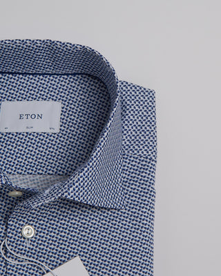 Eton Slim Blue Micro Geometric Signature Twill Shirt Light Blue 348