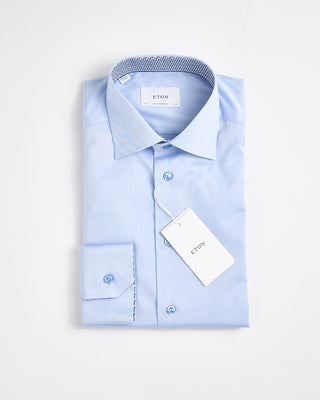 Eton Contemporary Light Blue Solid Signature Twill Geometric Effect Shirt Light Blue 1826