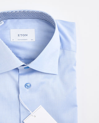 Eton Contemporary Light Blue Solid Signature Twill Geometric Effect Shirt Light Blue 1828