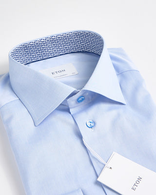 Eton Contemporary Light Blue Solid Signature Twill Geometric Effect Shirt Light Blue 1829