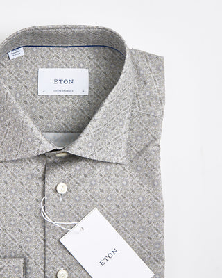 Eton Contemporary Sage Geometric Signature Twill Shirt Sage 1808