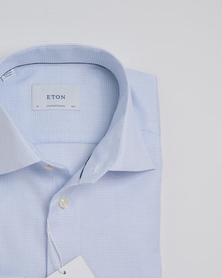 Eton Contemporary Light Blue Herringbone Signature Dobby Shirt Light Blue 387