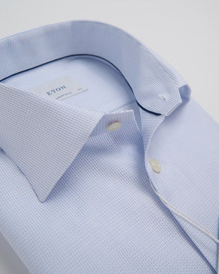 Eton Contemporary Light Blue Herringbone Signature Dobby Shirt Light Blue 388