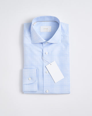 Eton Contemporary Light Blue Check Cotton Linen Shirt Light Blue 1798