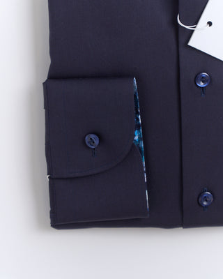 Eton Floral Trim W Navy Buttons Slim Shirt Navy 2672 1