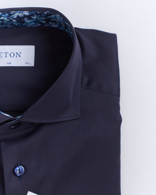 Eton Floral Trim W Navy Buttons Slim Shirt Navy 2672 2