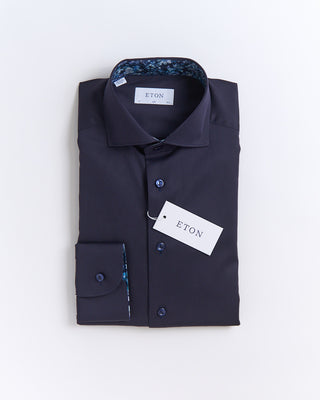 Eton Floral Trim W Navy Buttons Slim Shirt Navy 2672 3