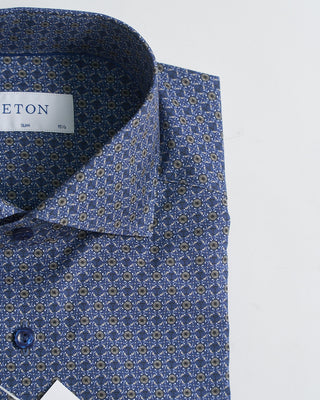 Eton Geometric Print Twill Slim Shirt Blue 2193