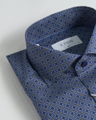 Eton Geometric Print Twill Slim Shirt Blue 2194